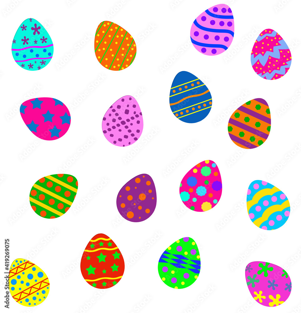 Colorful painted easter eggs isolated on a white background 