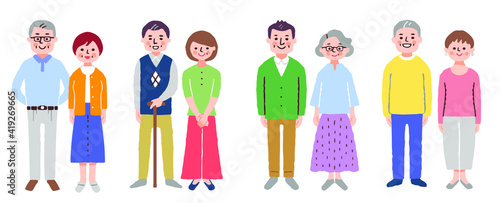 4組のシニア夫婦　全身　セット