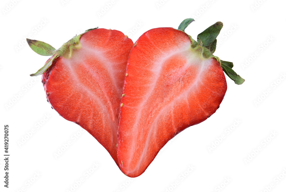 Heart shape made out of strawberries, isolated on a white background. Heart shape made out of strawberries, isolated on a white background.