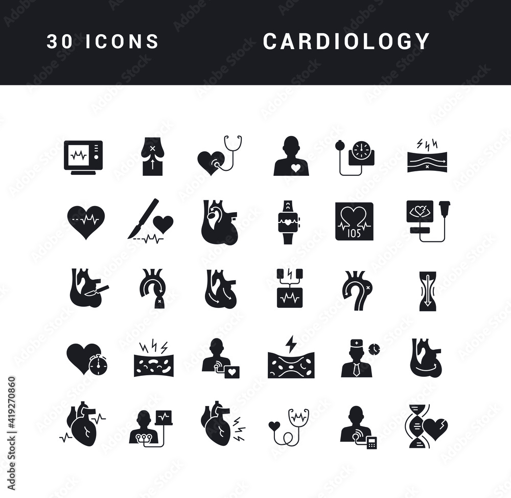 Set of simple icons of Cardiology