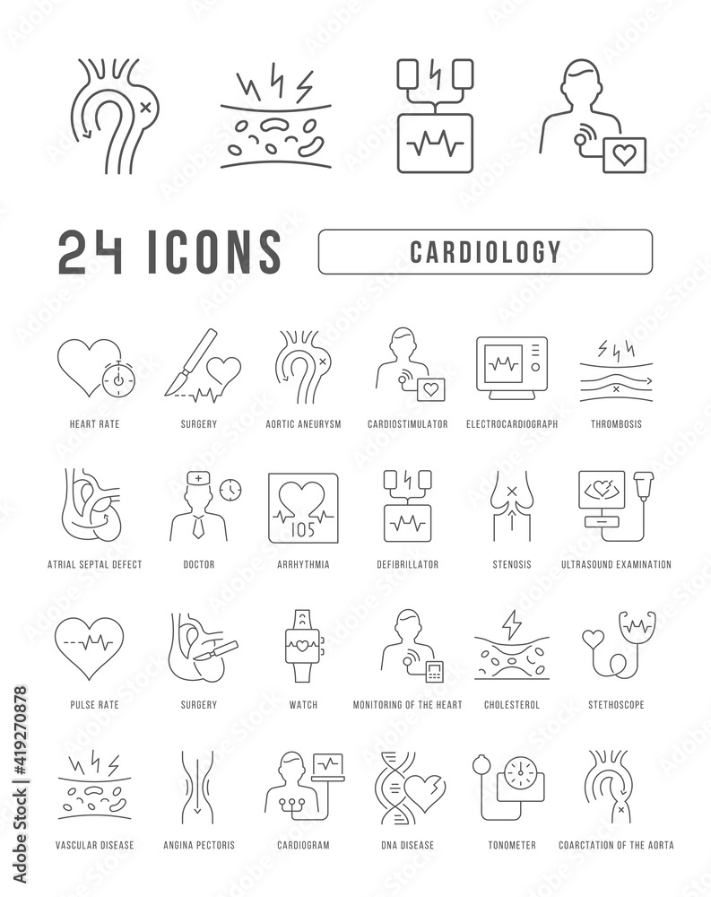 Set of linear icons of Cardiology Set of linear icons of Cardiology