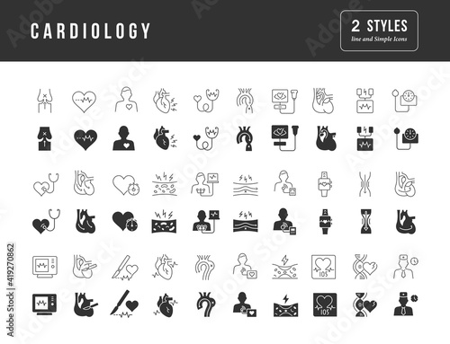 Set of simple icons of Cardiology