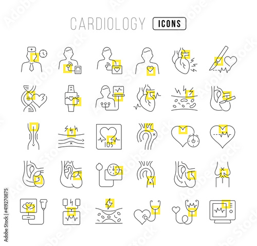 Set of linear icons of Cardiology