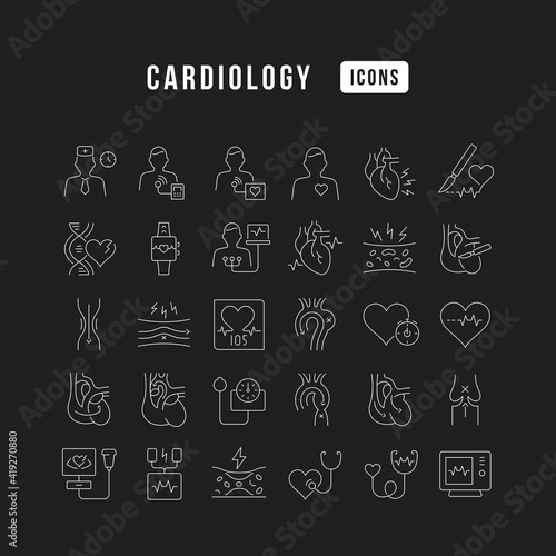 Set of linear icons of Cardiology
