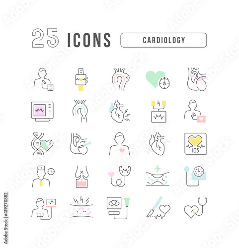 Set of linear icons of Cardiology