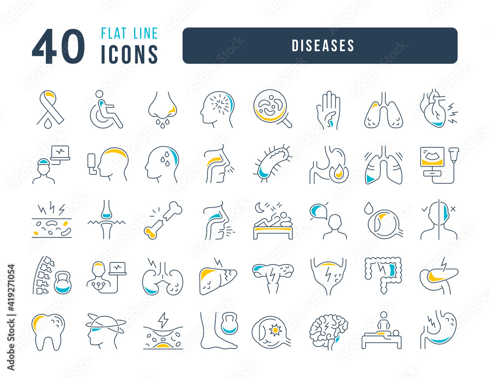 Set of linear icons of Diseases
