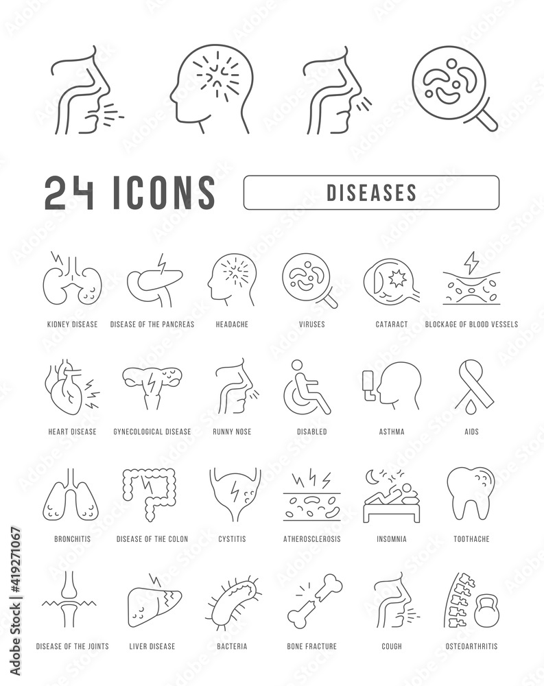 Set of linear icons of Diseases