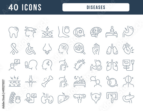 Set of linear icons of Diseases