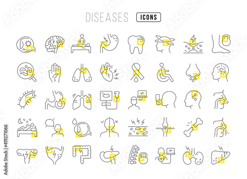 Set of linear icons of Diseases