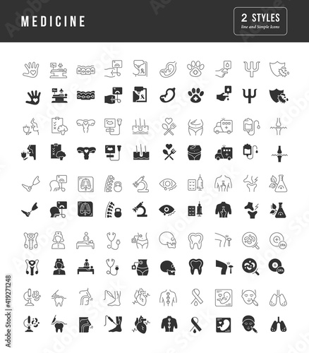 Set of simple icons of Medicine