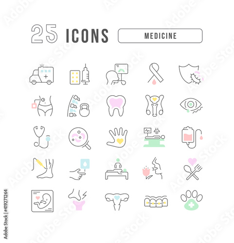 Set of linear icons of Medicine