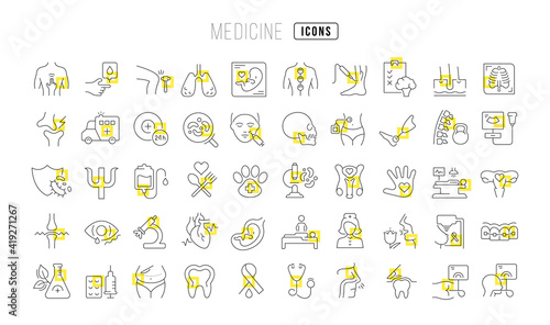Set of linear icons of Medicine