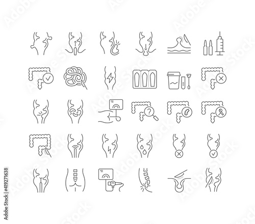 Set of linear icons of Proctology