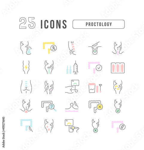 Set of linear icons of Proctology