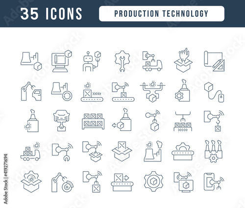 Set of linear icons of Production Technology