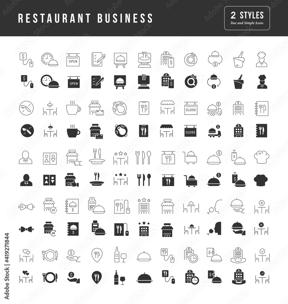 Set of simple icons of Restaurant Business
