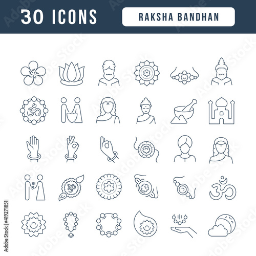 Set of linear icons of Raksha Bandhan