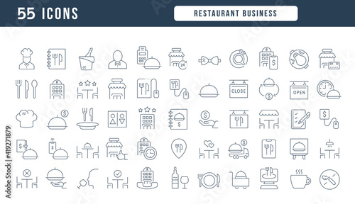 Set of linear icons of Restaurant Business