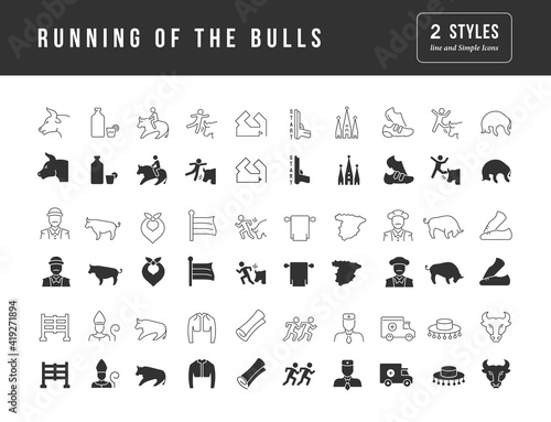 Set of simple icons of Running of the Bulls photo