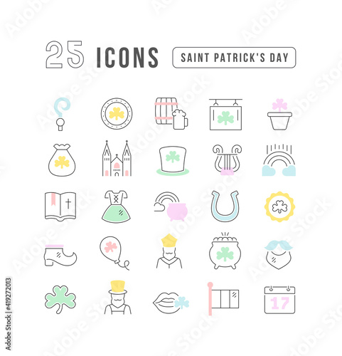 Set of linear icons of Saint Patrick's Day