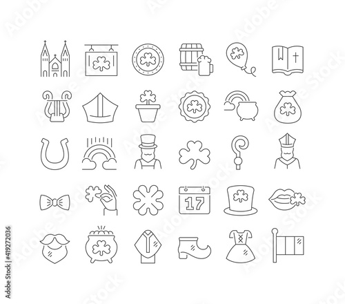 Set of linear icons of Saint Patrick's Day