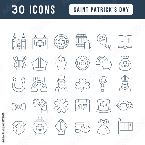Set of linear icons of Saint Patrick s Day