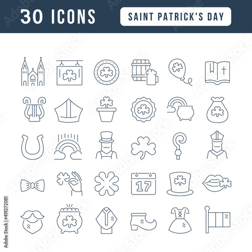 Set of linear icons of Saint Patrick's Day