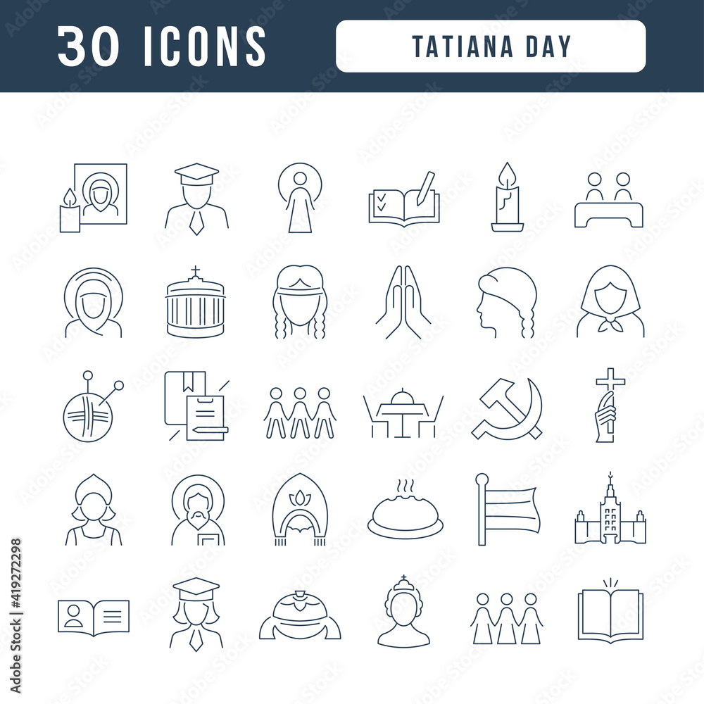 Set of linear icons of Tatiana Day Set of linear icons of Tatiana Day