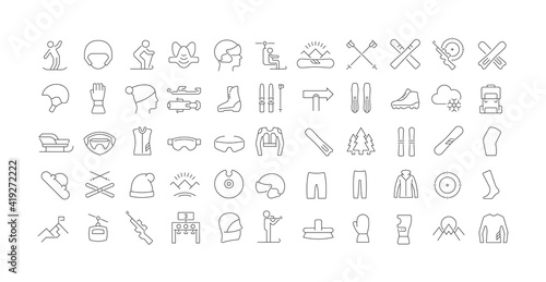 Set of linear icons of Ski Sport