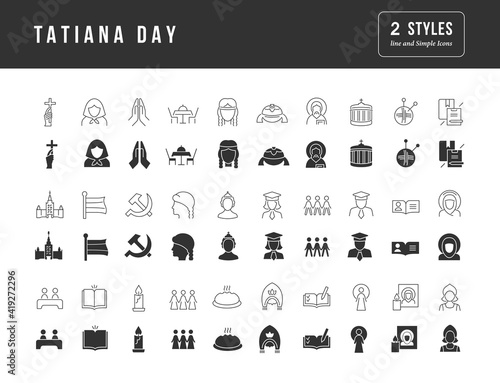 Set of simple icons of Tatiana Day