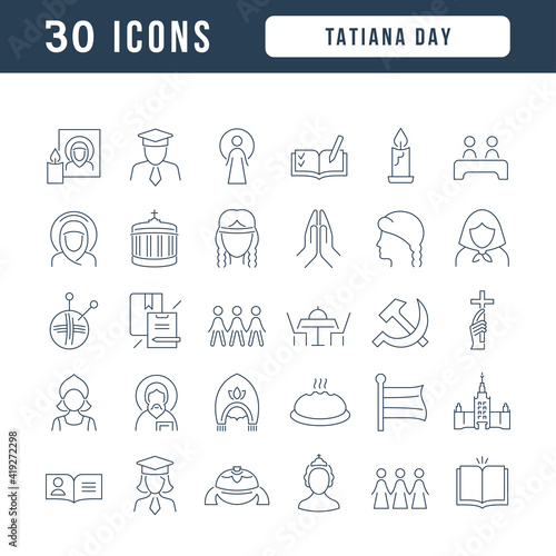 Set of linear icons of Tatiana Day