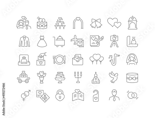Set of linear icons of Wedding