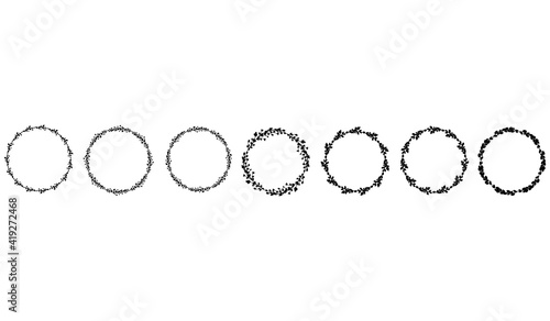  Willow wreath set. Round flower wreath. Round frame black silhouette. Vector flat illustration. Design for Easter, Weddings, invitations, printing