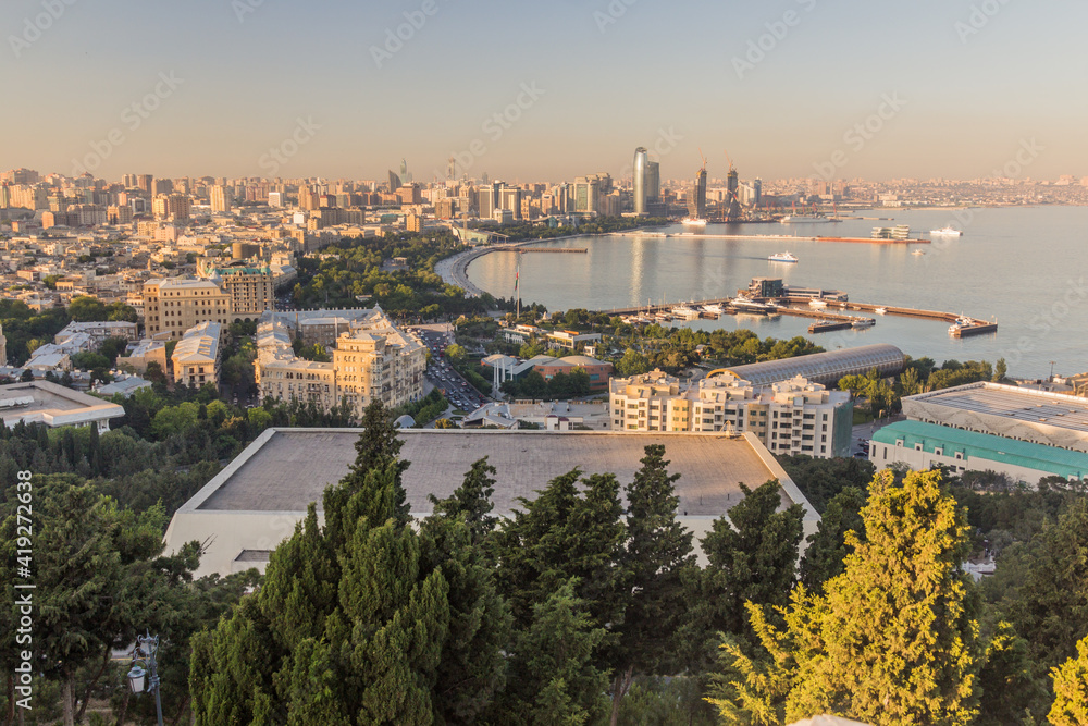 Aerial view of the seaside in Baku, Azerbaijan