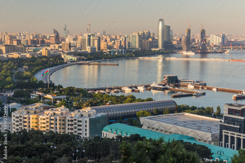 Aerial view of the seaside in Baku, Azerbaijan