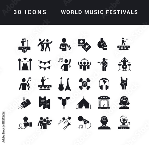 Set of simple icons of World Music Festivals