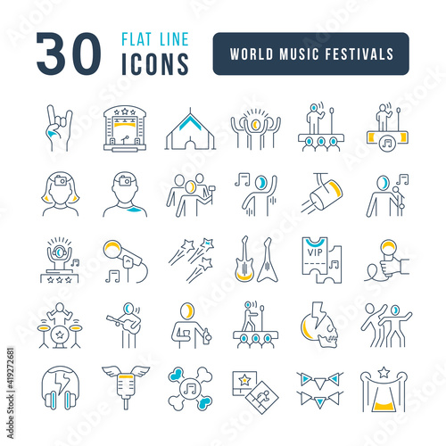 Set of linear icons of World Music Festivals