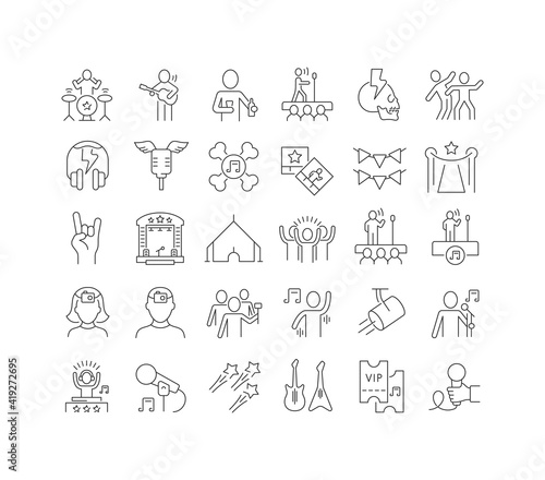 Set of linear icons of World Music Festivals