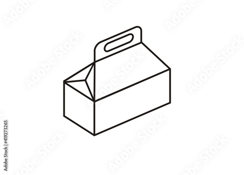 Food paper box. Simple illustration in black and white with outline style and isometric view.