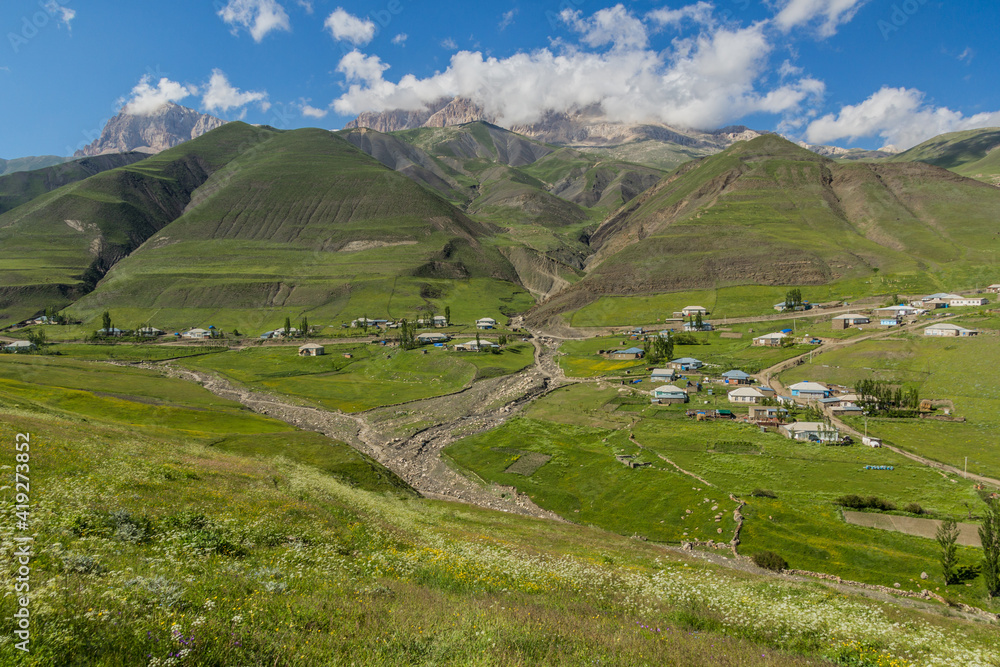 Fototapeta premium Meadows around Xinaliq (Khinalug) village, Azerbaijan