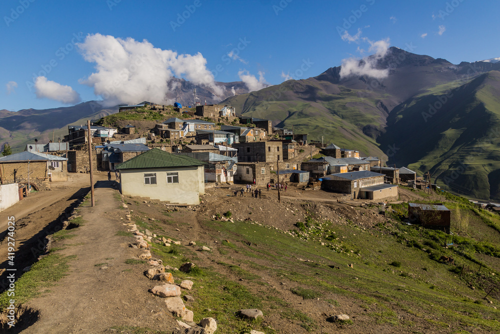XINALIQ, AZERBAIJAN - JUNE 14, 2018: View of Xinaliq (Khinalug) village, Azerbaijan