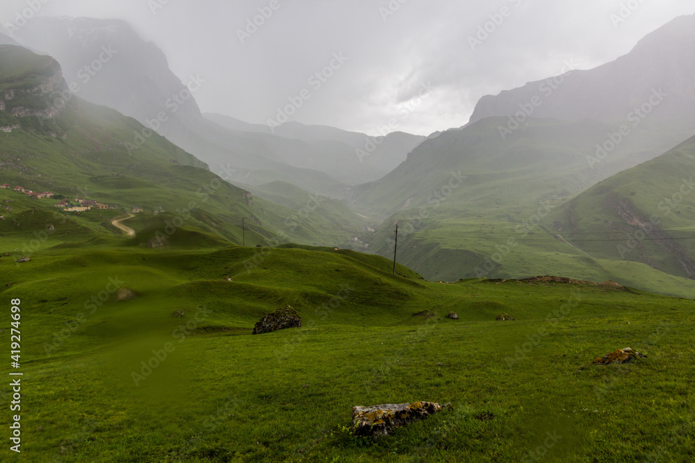 Green landscape near Laza village in Caucasus mountains, Azerbaijan
