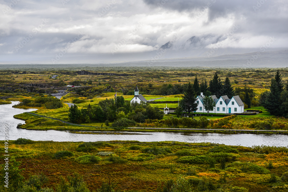 A moody view of Thingvellir National Park, Iceland.