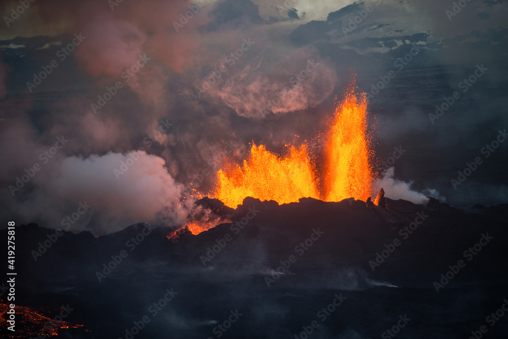 Aerial view of the 2014 Bardarbunga eruption at the Holuhraun fissures, Central Highlands, Iceland.