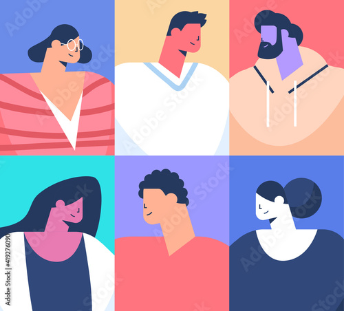 set mix race people avatars collection male female cartoon characters portraits vector illustration