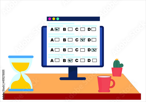 Testing concept with character. People answering quiz checklist and success result abstract vector illustration. Online exam, questionnaire form, online education, survey metaphor.