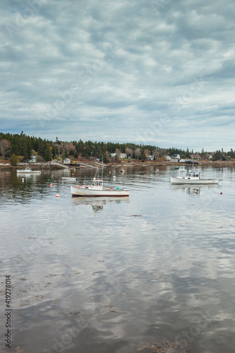 USA, Maine, Stonington. Autumn morning at Stonington Harbor.