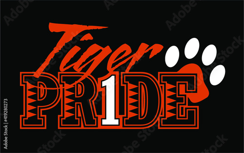 tiger pride design with paw print for school, college or league