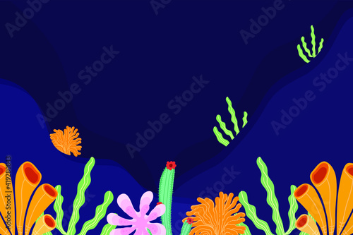 Vector seamless pattern background with coral and shell. 