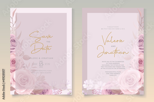 Soft pink roses wedding invitation card design